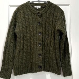 Madewell Cable Knit Cardigan, XXS, Olive Green